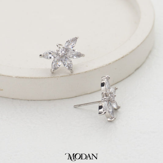 (14mm) Clear CZ Half Flower Stud Earrings DIY Earrings Findings Pengait Anting Tusuk Bentuk Bunga Unfinished Hypoallergenic Gold Filled