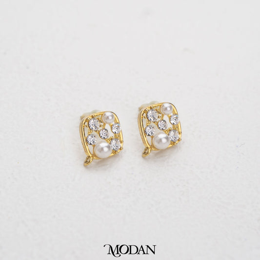 Pearl Rhombus Stud Earrings DIY Earrings Findings Pengait Anting Tusuk Mutiara Hypoallergenic Gold Plated