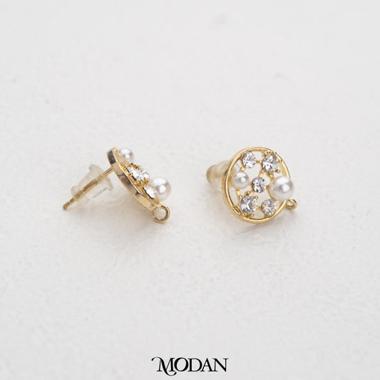 Pearl Round Stud Earrings DIY Earrings Findings Pengait Anting Tusuk Bulat Mutiara Hypoallergenic Gold Plated