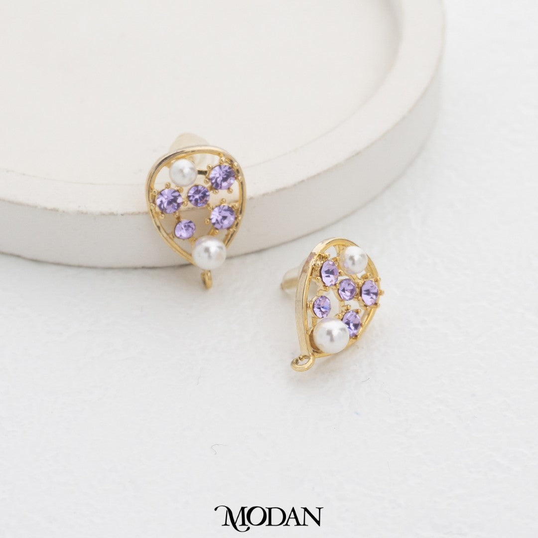 Sparkling Purple and White Teardrop Stud Earring DIY Earrings Findings Pengait Anting Tusuk Tetes Air Mata Berlian Unfinished Hypoallergenic Gold Plated
