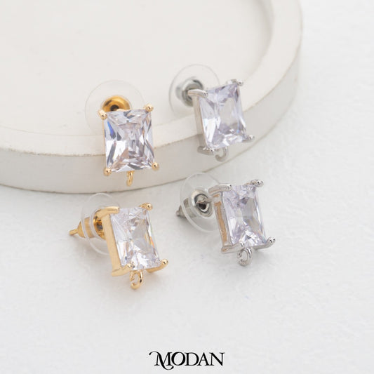 Sparkling Baguette Stud Earring DIY Earrings Findings Pengait Anting Tusuk Persegi Panjang Unfinished Hypoallergenic Gold Filled