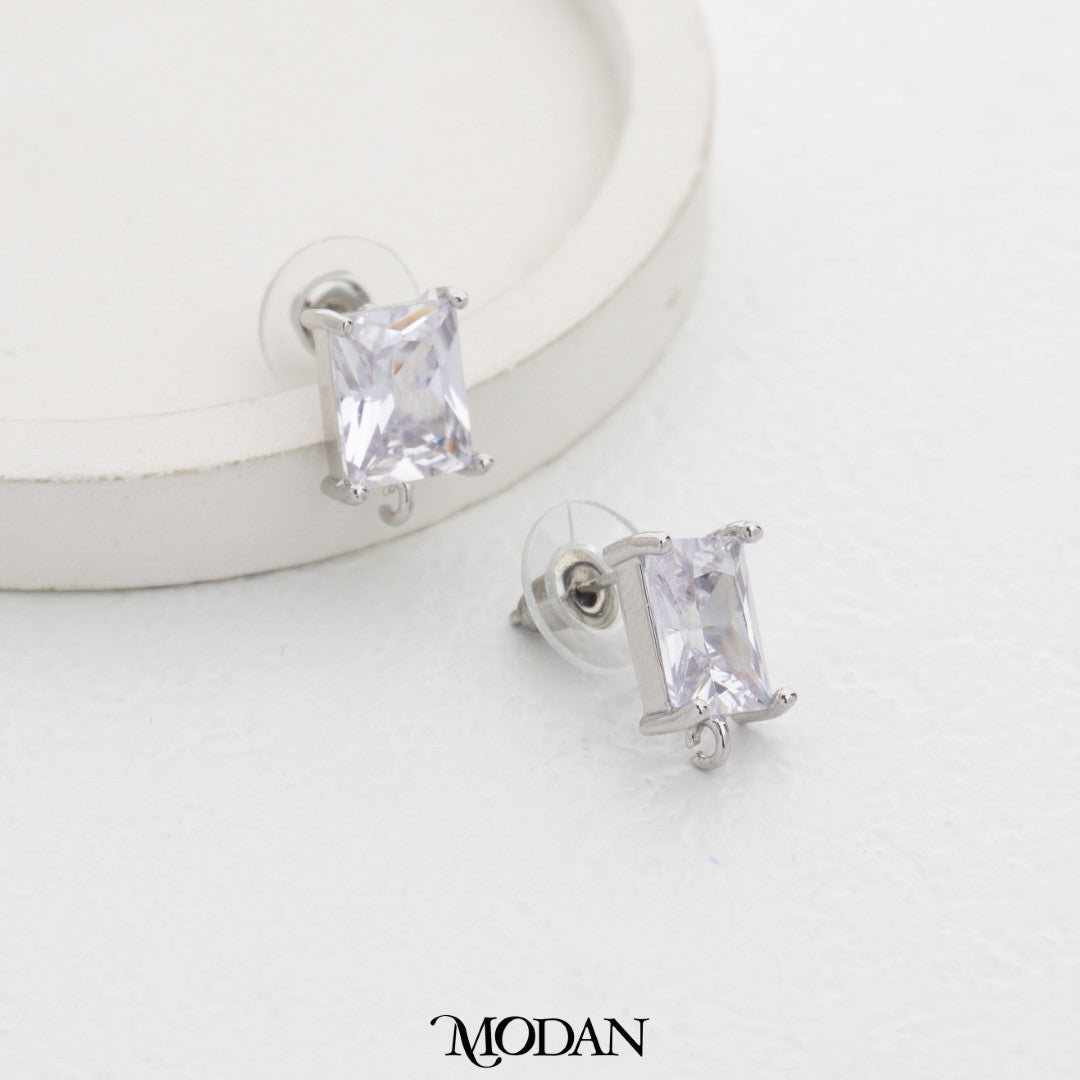 Sparkling Baguette Stud Earring DIY Earrings Findings Pengait Anting Tusuk Persegi Panjang Unfinished Hypoallergenic Gold Filled