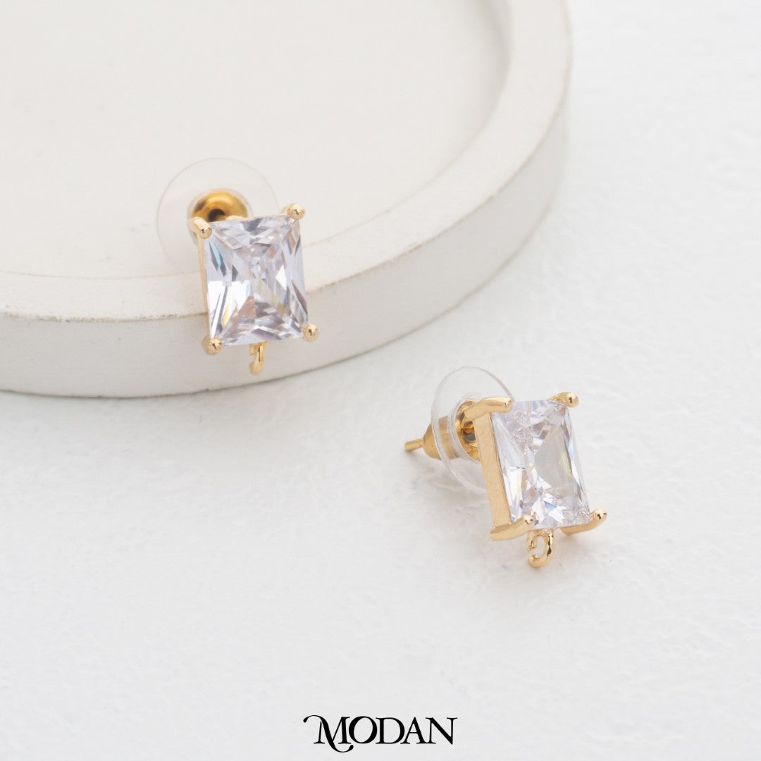 Sparkling Baguette Stud Earring DIY Earrings Findings Pengait Anting Tusuk Persegi Panjang Unfinished Hypoallergenic Gold Filled