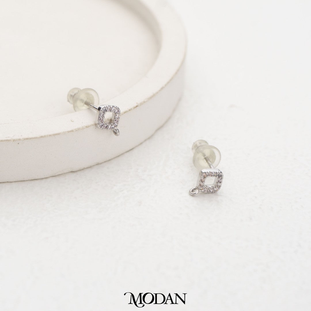 Silver Rhombus Stud Earrings Earrings DIY Earrings Findings Pengait Anting Tusuk Belah Ketupat Hypoallergenic Gold Plated