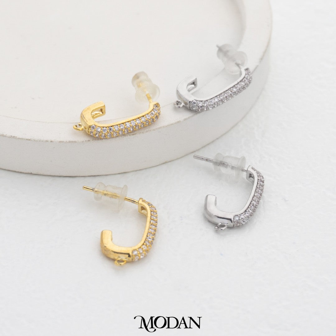 Sparkling Micro Paved Long Bar C-Hoops Earring DIY Earrings Findings Pengait Anting Tusuk C Unfinished Hypoallergenic Gold Filled
