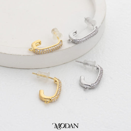 Sparkling Micro Paved Long Bar C-Hoops Earring DIY Earrings Findings Pengait Anting Tusuk C Unfinished Hypoallergenic Gold Filled