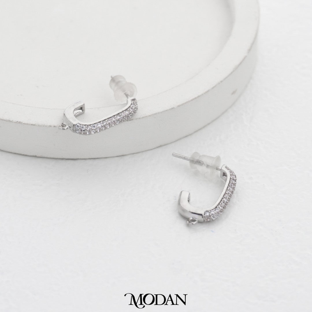Sparkling Micro Paved Long Bar C-Hoops Earring DIY Earrings Findings Pengait Anting Tusuk C Unfinished Hypoallergenic Gold Filled