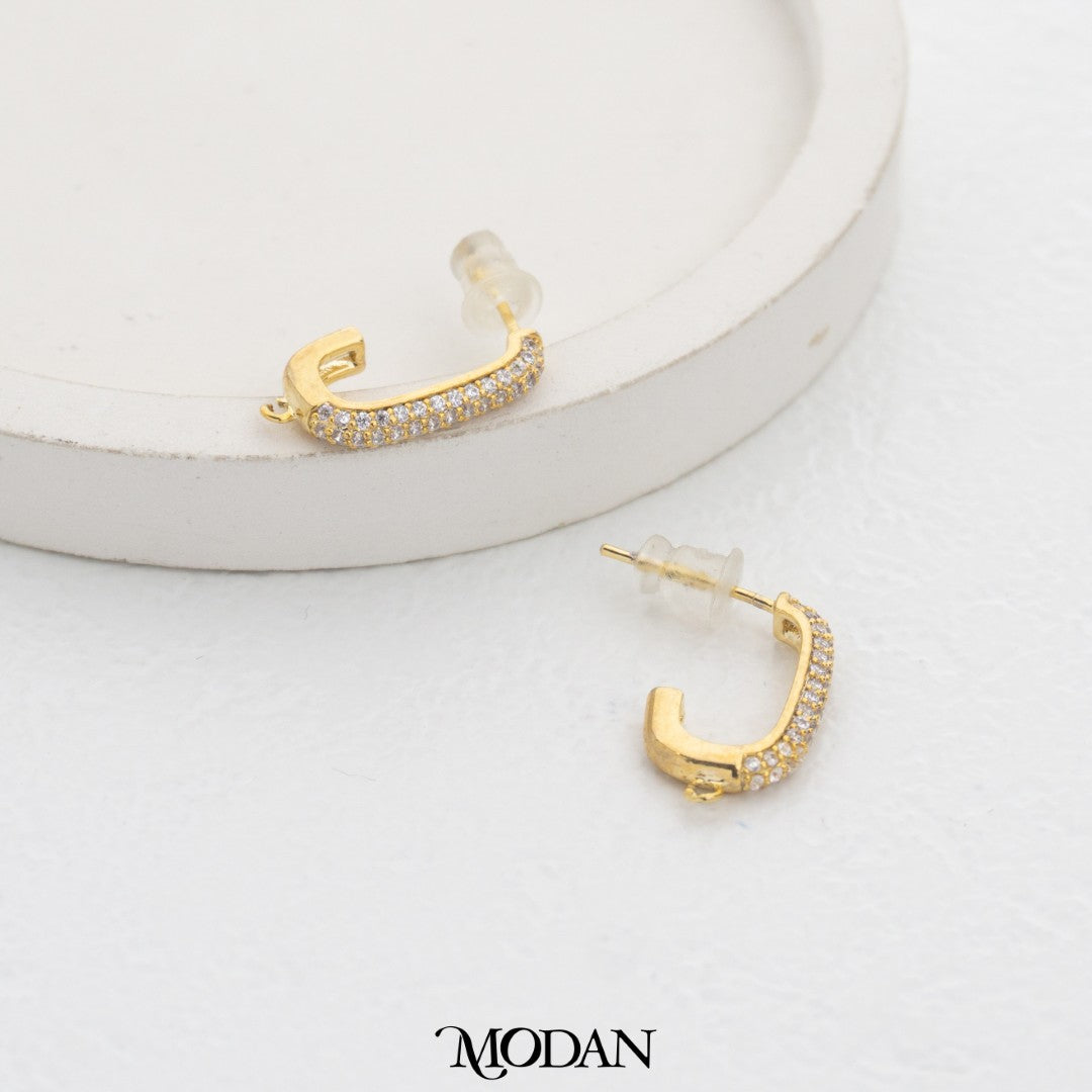 Sparkling Micro Paved Long Bar C-Hoops Earring DIY Earrings Findings Pengait Anting Tusuk C Unfinished Hypoallergenic Gold Filled