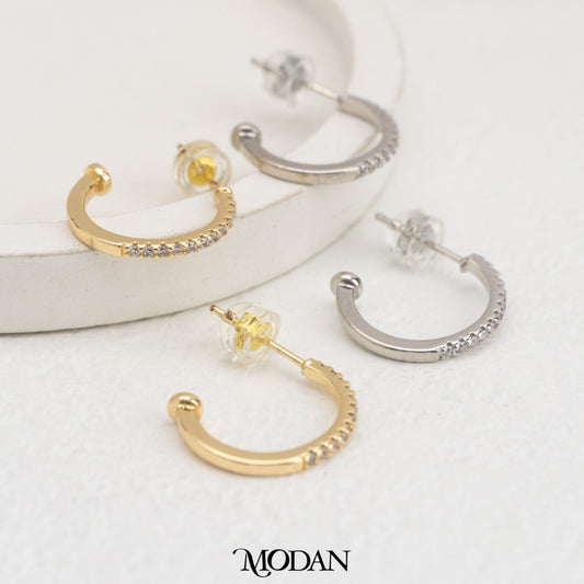 (16mm) Sparkling Micro Paved C-Hoops Earring DIY Earrings Findings Pengait Anting Tusuk C Unfinished Hypoallergenic Gold Filled