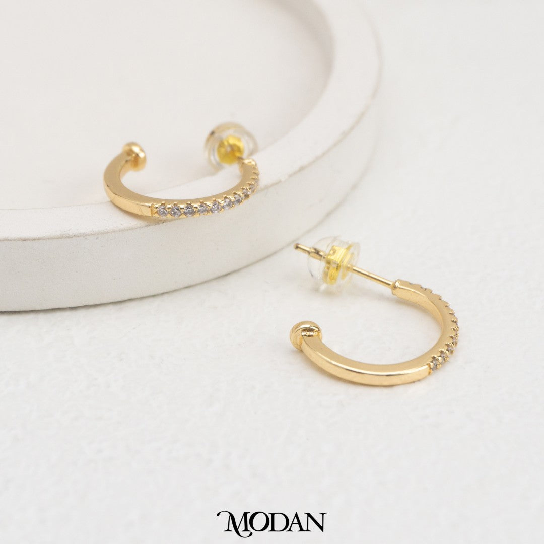 (16mm) Sparkling Micro Paved C-Hoops Earring DIY Earrings Findings Pengait Anting Tusuk C Unfinished Hypoallergenic Gold Filled