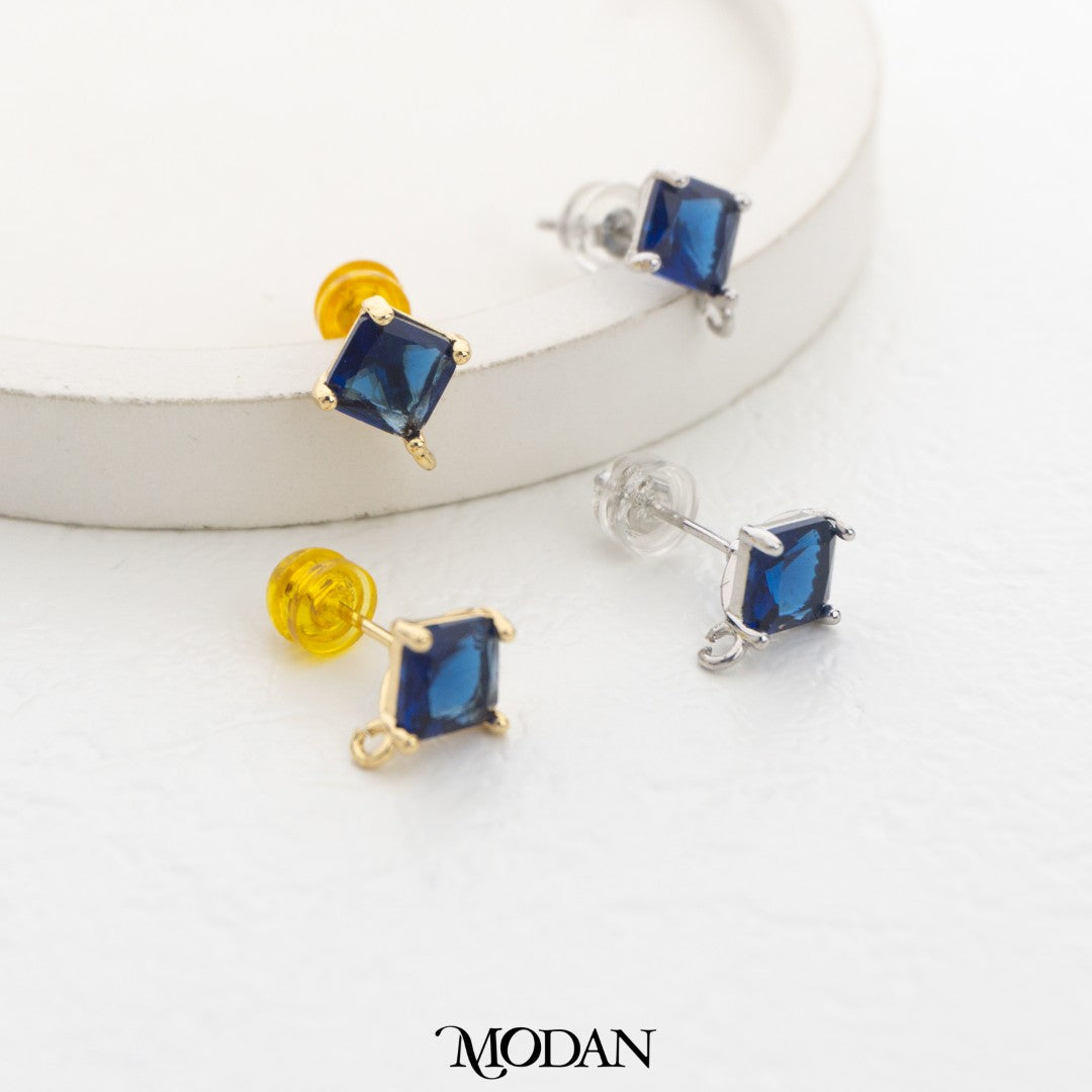 Rhombus Birthstone Stud Earring DIY Earrings Findings Pengait Anting Belah Ketupat Warna - Warni Unfinished Hypoallergenic Gold Filled