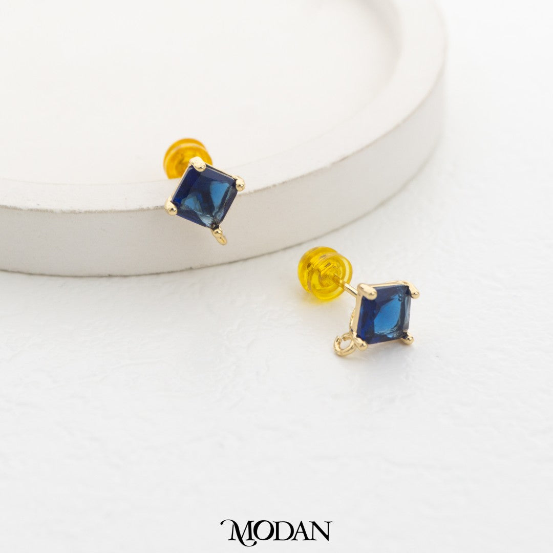 Rhombus Birthstone Stud Earring DIY Earrings Findings Pengait Anting Belah Ketupat Warna - Warni Unfinished Hypoallergenic Gold Filled