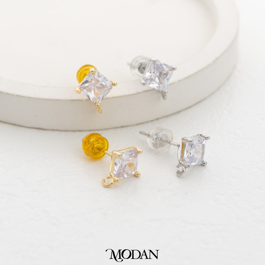 Rhombus Birthstone Stud Earring DIY Earrings Findings Pengait Anting Belah Ketupat Warna - Warni Unfinished Hypoallergenic Gold Filled