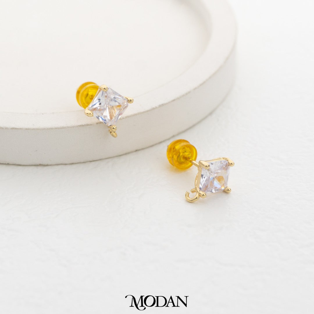 Rhombus Birthstone Stud Earring DIY Earrings Findings Pengait Anting Belah Ketupat Warna - Warni Unfinished Hypoallergenic Gold Filled