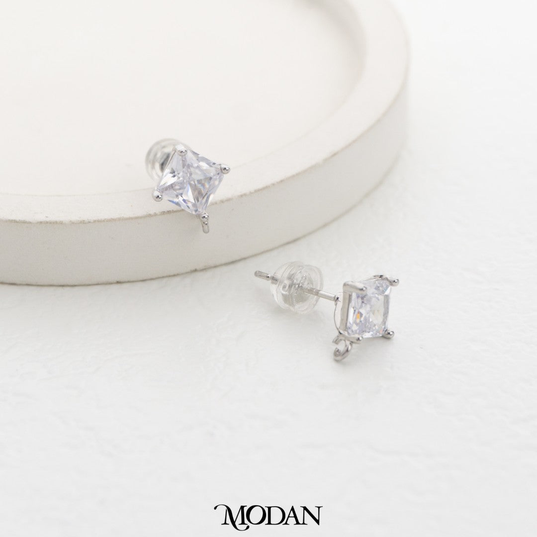 Rhombus Birthstone Stud Earring DIY Earrings Findings Pengait Anting Belah Ketupat Warna - Warni Unfinished Hypoallergenic Gold Filled