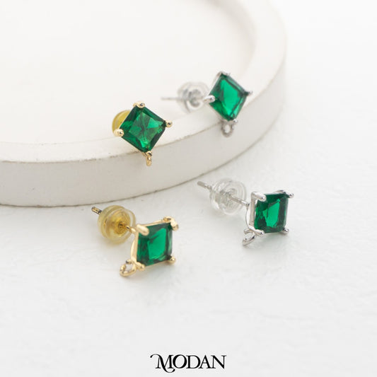 Rhombus Birthstone Stud Earring DIY Earrings Findings Pengait Anting Belah Ketupat Warna - Warni Unfinished Hypoallergenic Gold Filled