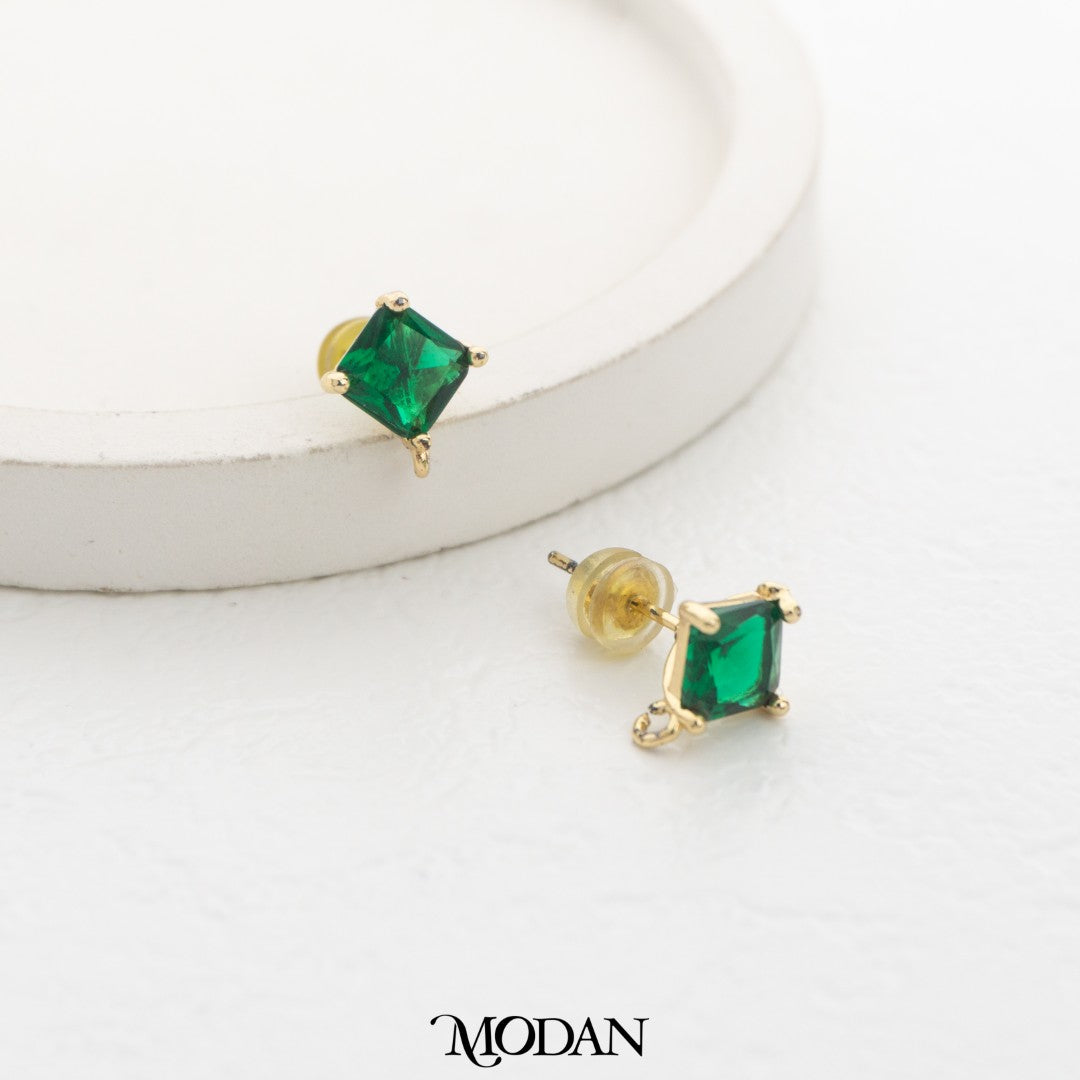 Rhombus Birthstone Stud Earring DIY Earrings Findings Pengait Anting Belah Ketupat Warna - Warni Unfinished Hypoallergenic Gold Filled
