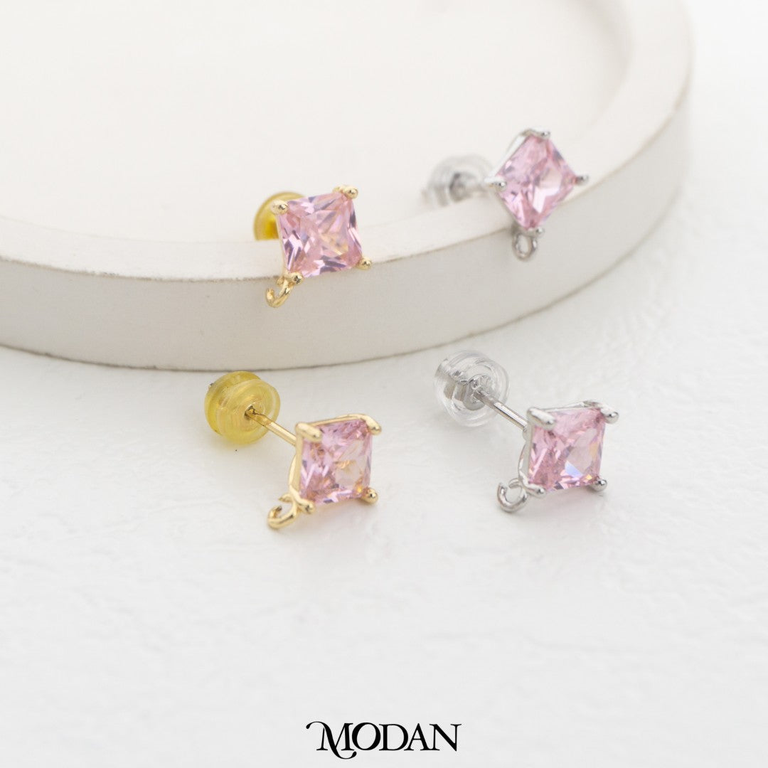 Rhombus Birthstone Stud Earring DIY Earrings Findings Pengait Anting Belah Ketupat Warna - Warni Unfinished Hypoallergenic Gold Filled