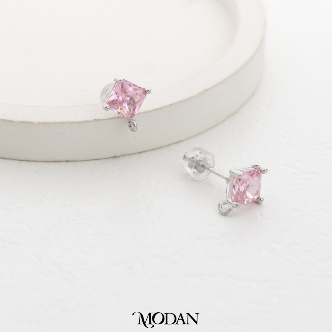 Rhombus Birthstone Stud Earring DIY Earrings Findings Pengait Anting Belah Ketupat Warna - Warni Unfinished Hypoallergenic Gold Filled