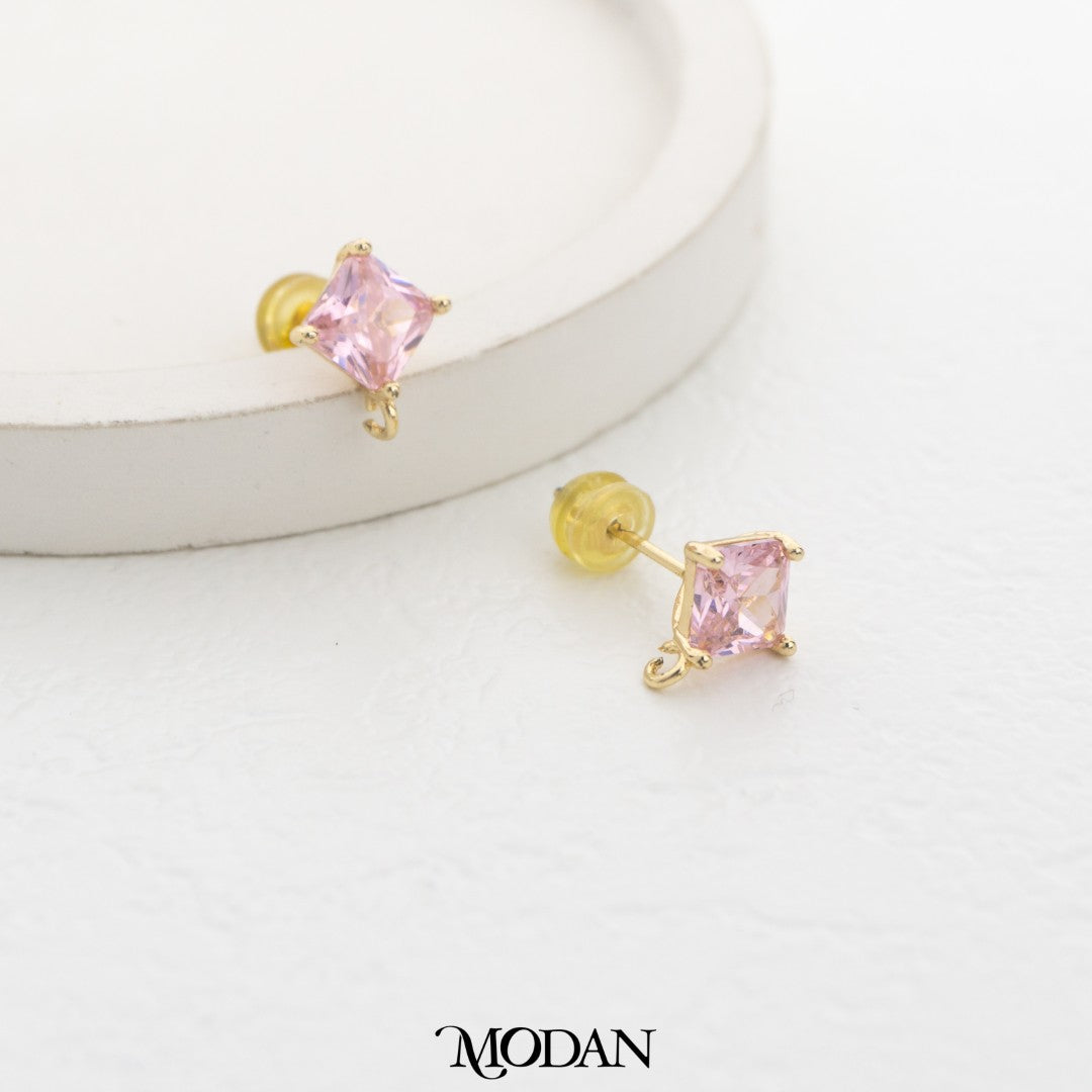 Rhombus Birthstone Stud Earring DIY Earrings Findings Pengait Anting Belah Ketupat Warna - Warni Unfinished Hypoallergenic Gold Filled