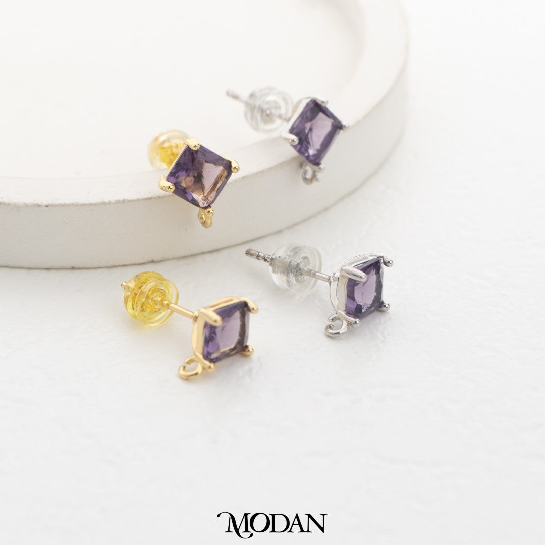 Rhombus Birthstone Stud Earring DIY Earrings Findings Pengait Anting Belah Ketupat Warna - Warni Unfinished Hypoallergenic Gold Filled