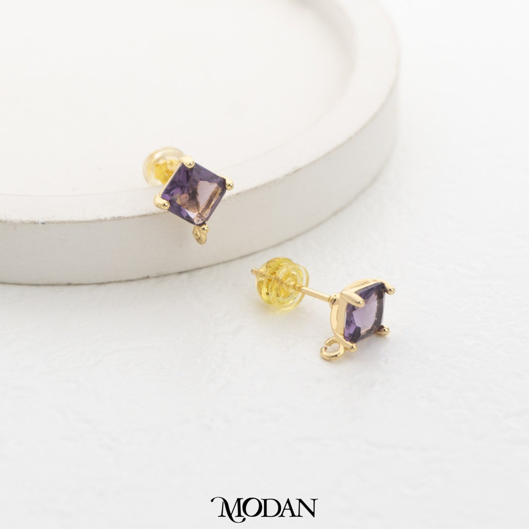 Rhombus Birthstone Stud Earring DIY Earrings Findings Pengait Anting Belah Ketupat Warna - Warni Unfinished Hypoallergenic Gold Filled