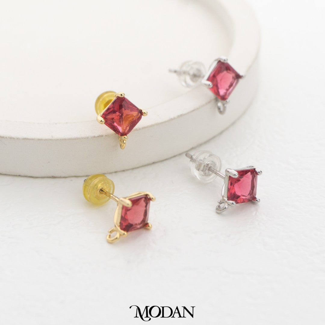 Rhombus Birthstone Stud Earring DIY Earrings Findings Pengait Anting Belah Ketupat Warna - Warni Unfinished Hypoallergenic Gold Filled
