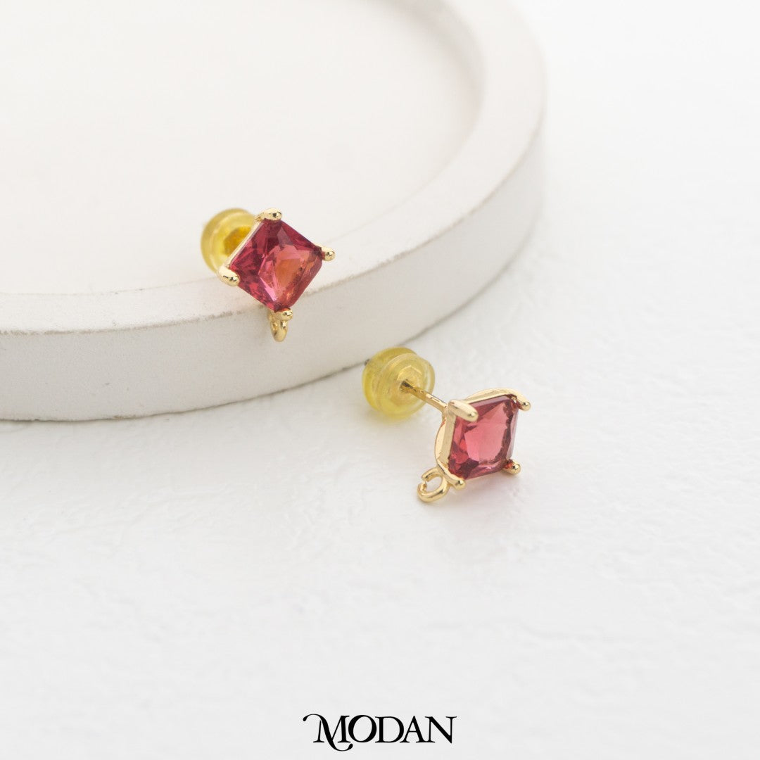 Rhombus Birthstone Stud Earring DIY Earrings Findings Pengait Anting Belah Ketupat Warna - Warni Unfinished Hypoallergenic Gold Filled