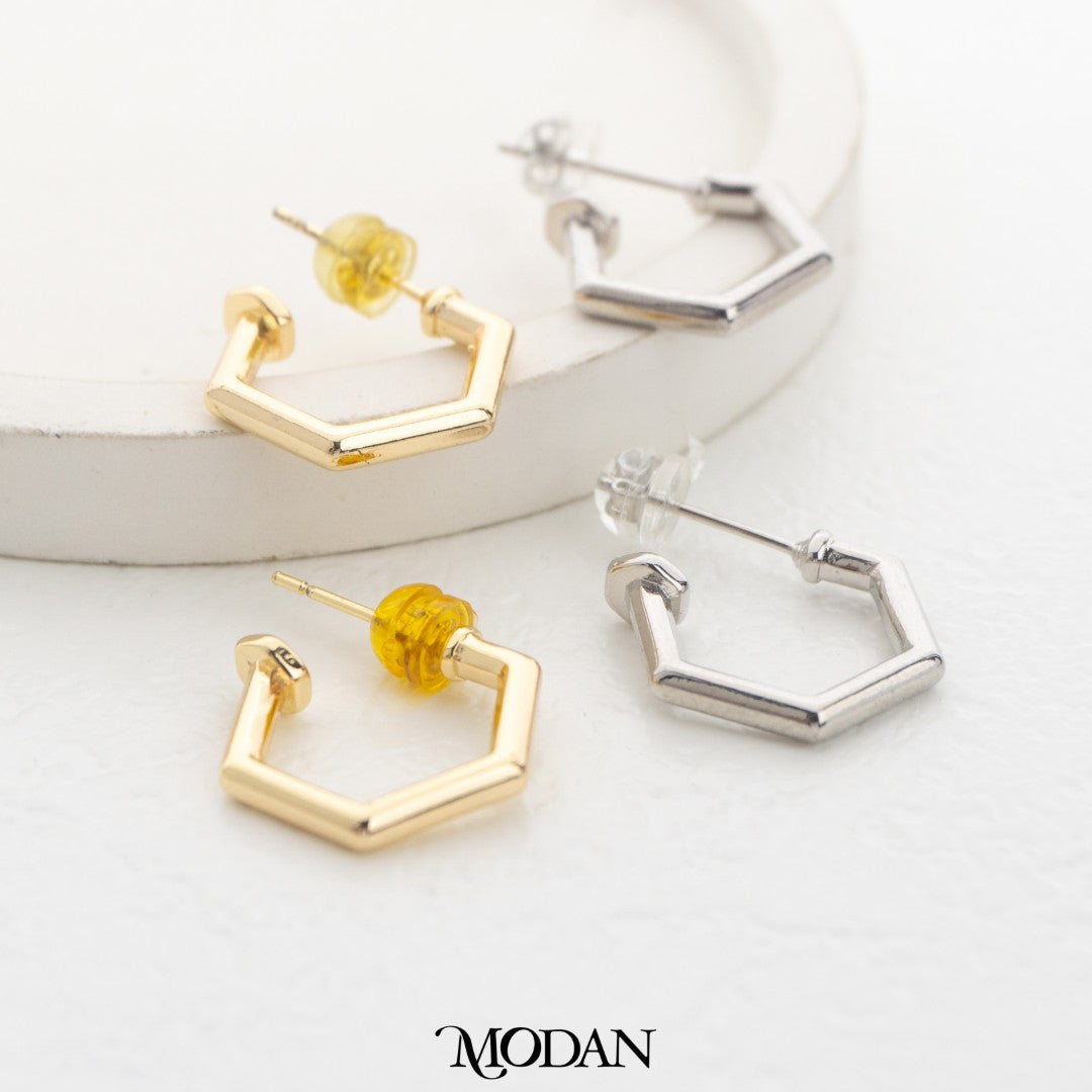 Hexagon Geometric C-Hoops Earrings DIY Earrings Findings Pengait Anting Tusuk C Unfinished Hypoallergenic Gold Filled