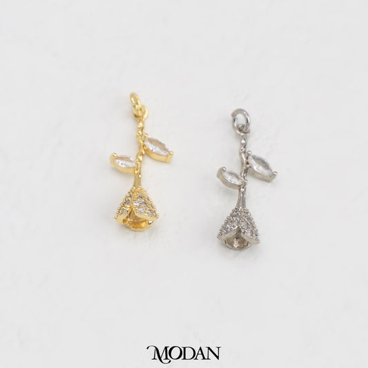 Sparkling Rose Stem DIY Charm Liontin Tangkai Bunga Mawar Hypoallergenic Gold Filled