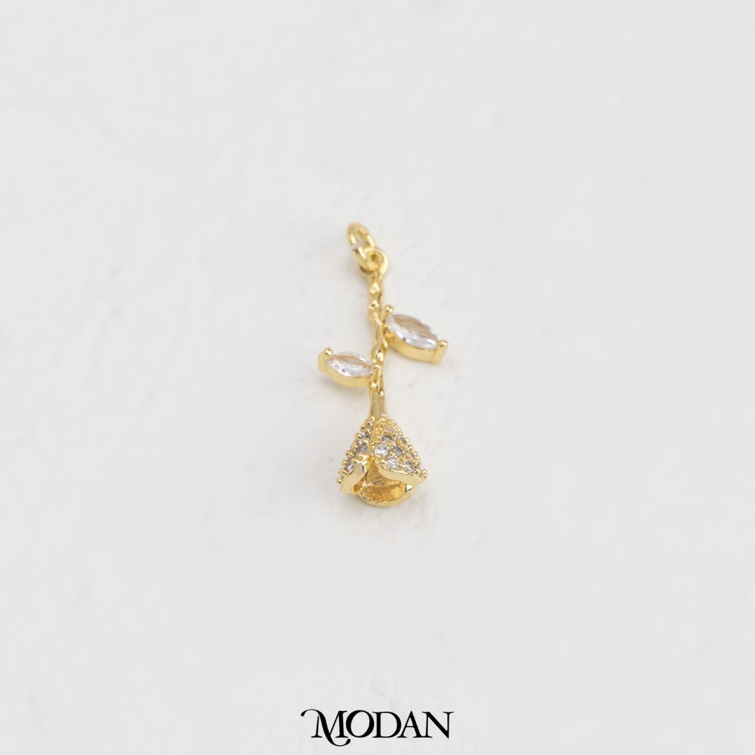 Sparkling Rose Stem DIY Charm Liontin Tangkai Bunga Mawar Hypoallergenic Gold Filled
