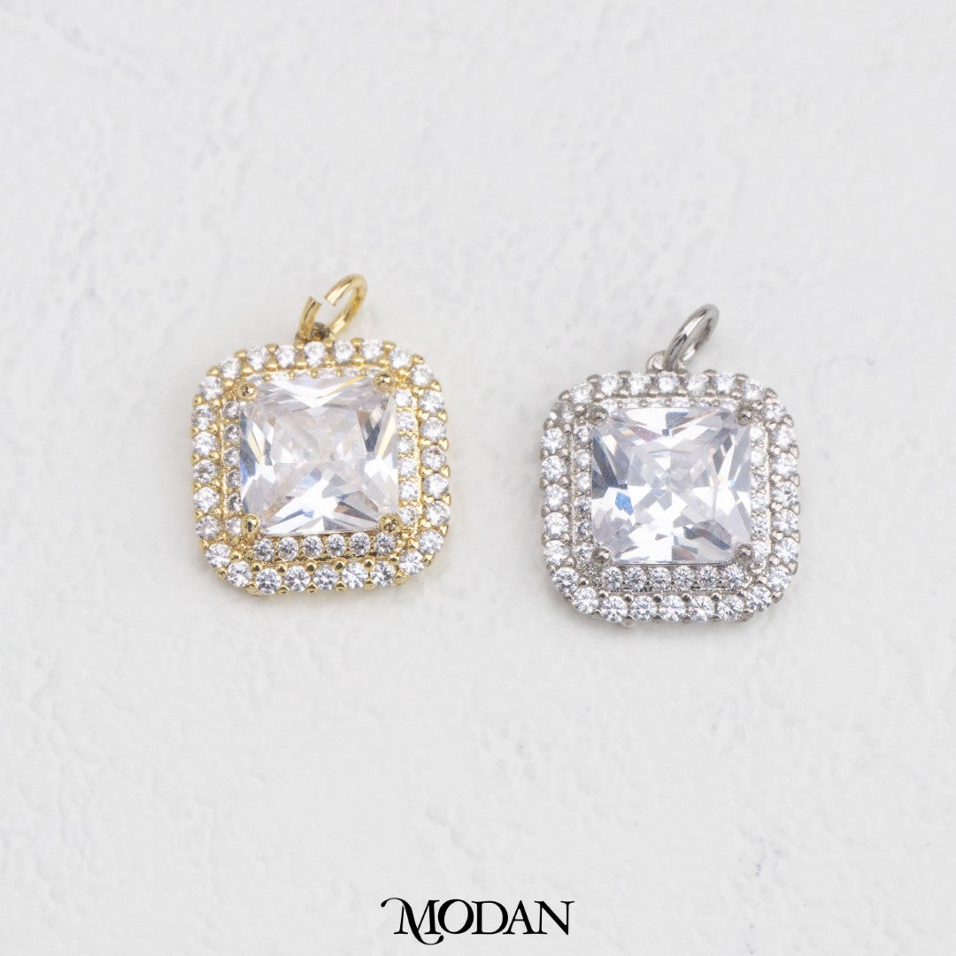 Sparkling Colorful Princess Micro Paved Square DIY Charm Liontin Kotak Pesta Warna-Warni Hypoallergenic Gold Filled