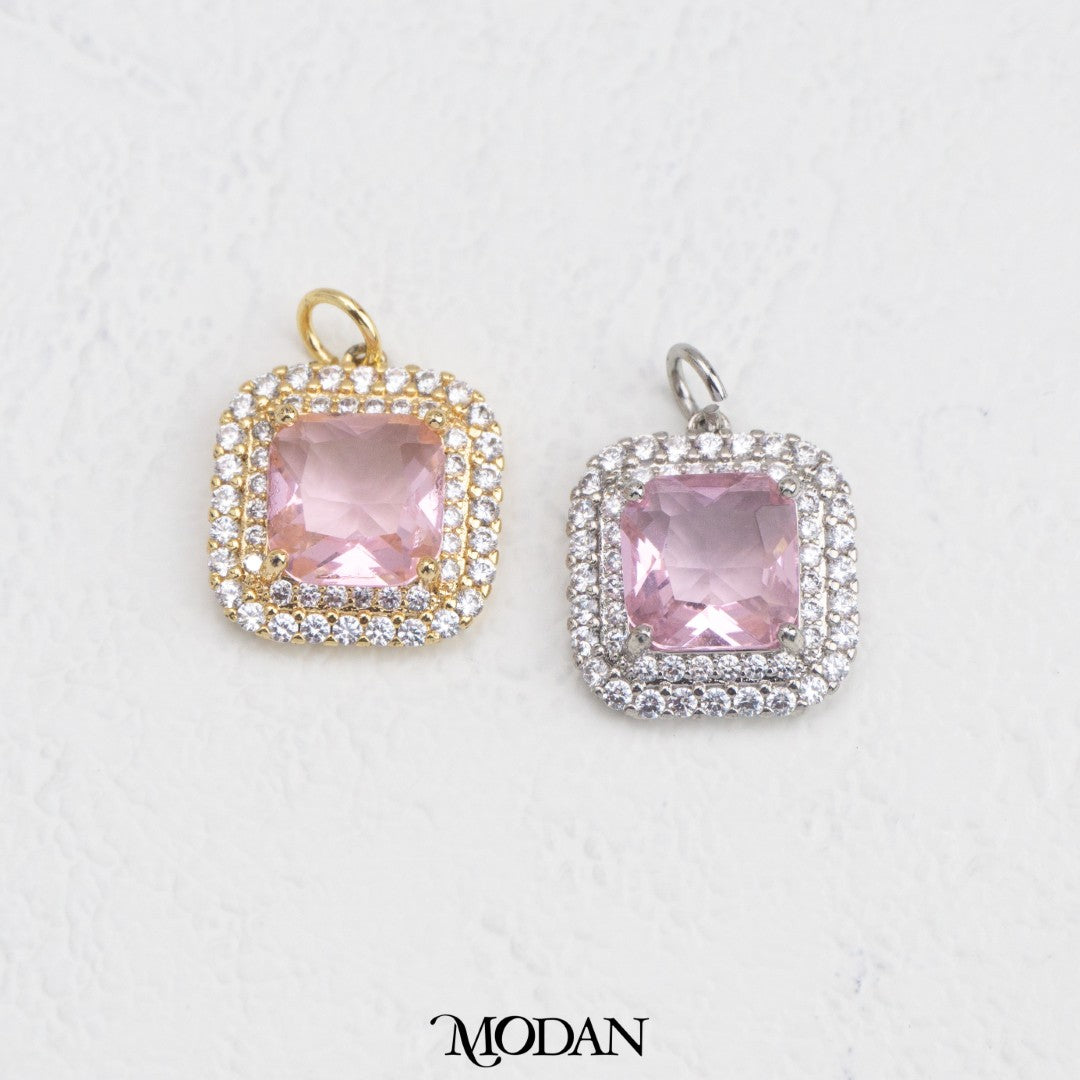 Sparkling Colorful Princess Micro Paved Square DIY Charm Liontin Kotak Pesta Warna-Warni Hypoallergenic Gold Filled