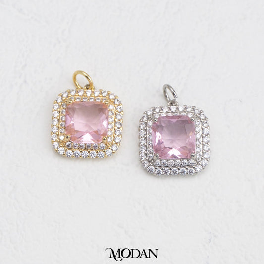 Sparkling Colorful Princess Micro Paved Square DIY Charm Liontin Kotak Pesta Warna-Warni Hypoallergenic Gold Filled