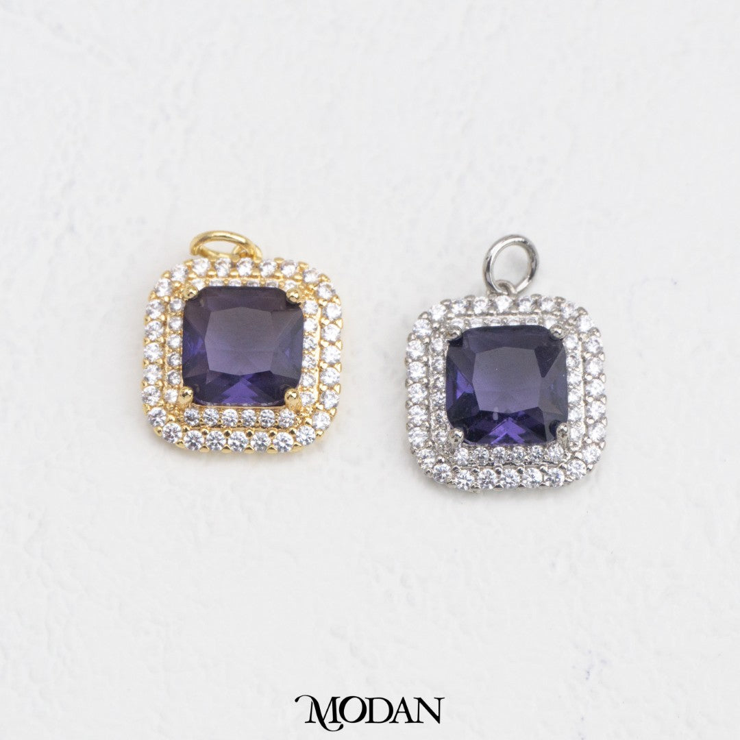 Sparkling Colorful Princess Micro Paved Square DIY Charm Liontin Kotak Pesta Warna-Warni Hypoallergenic Gold Filled