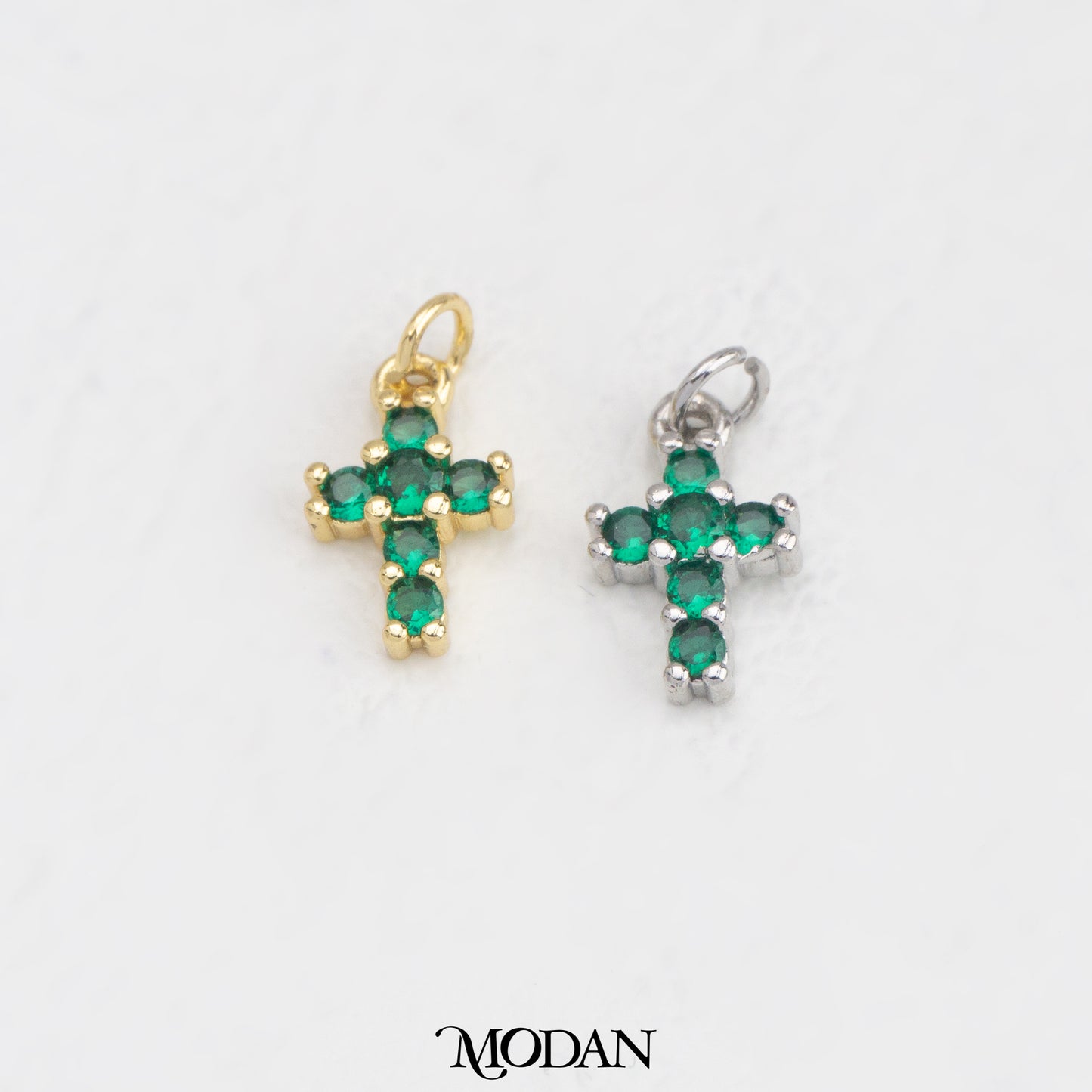 Green Cross DIY Charm Liontin Salib Hijau Hypoallergenic Gold Filled