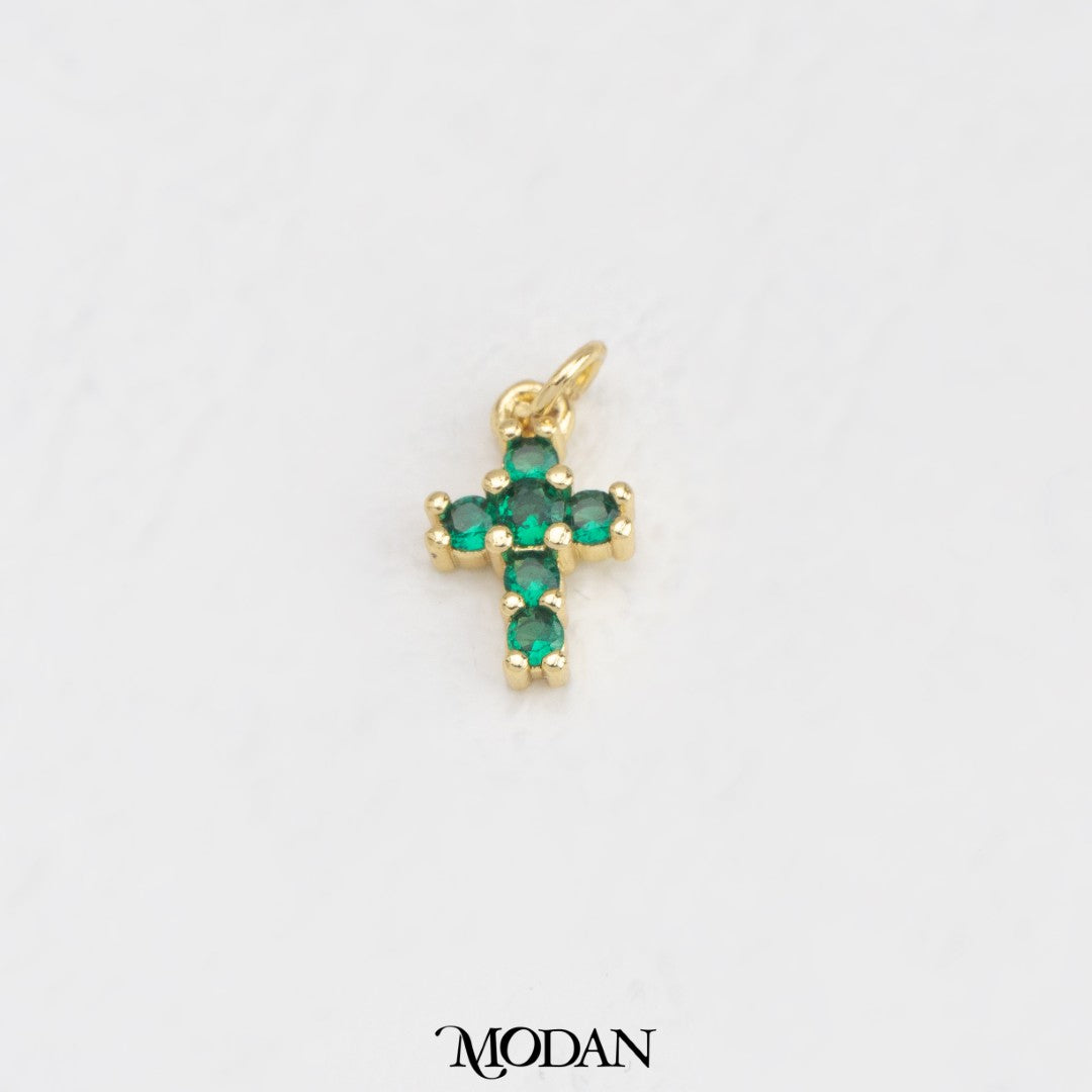 Green Cross DIY Charm Liontin Salib Hijau Hypoallergenic Gold Filled