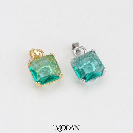 Ocean Aqua Square Charm Liontin Kotak Aqua Hypoallergenic Gold Filled