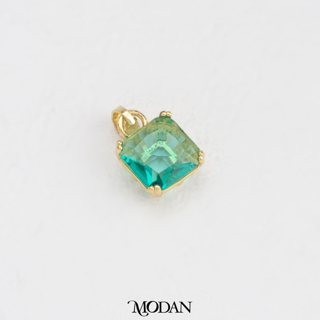 Ocean Aqua Square Charm Liontin Kotak Aqua Hypoallergenic Gold Filled