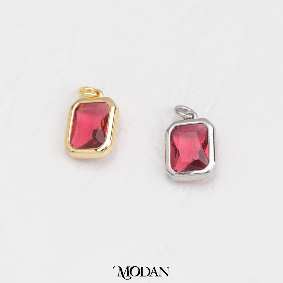 Sparkling Red And Green Square Charm Liontin Kotak Merah Dan Hijau Hypoallergenic Gold Filled