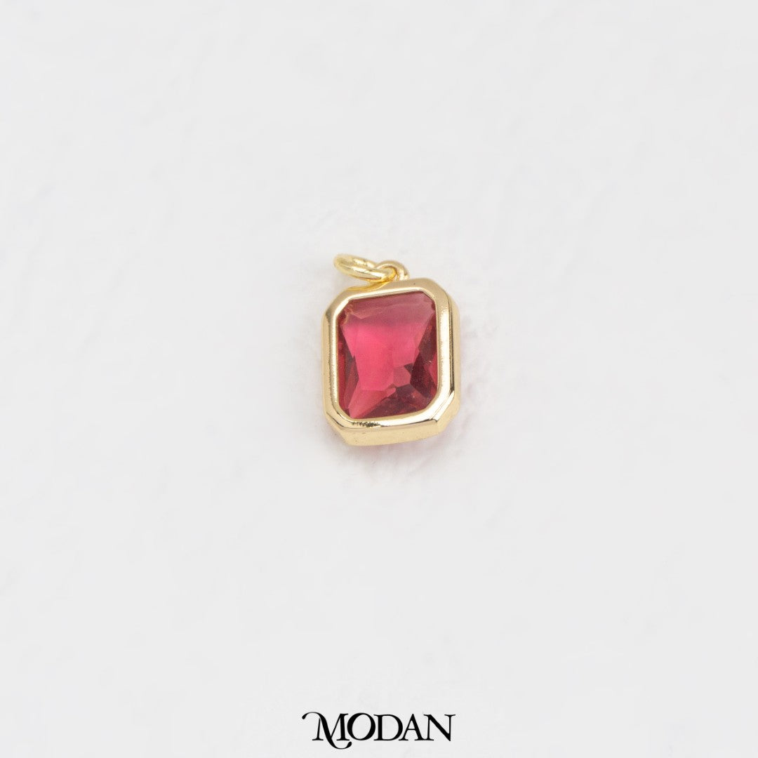 Sparkling Red And Green Square Charm Liontin Kotak Merah Dan Hijau Hypoallergenic Gold Filled