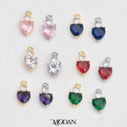Sparkling Colorful Bridal Heart DIY Charm Liontin Hati Pesta Warna Warni Hypoallergenic Gold Filled