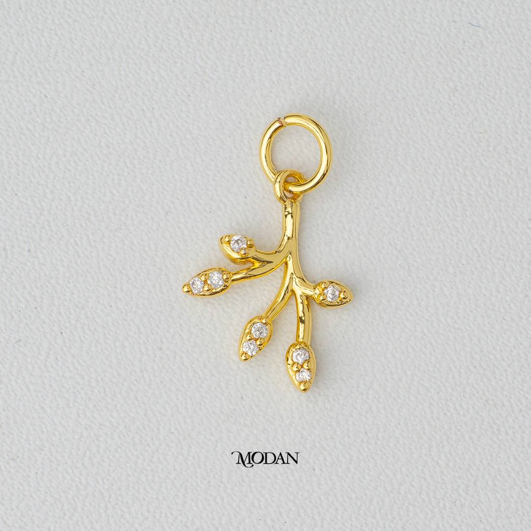 Sparkling Mini Leaf DIY Charm Liontin Daun Zirconia Hypoallergenic Gold Filled