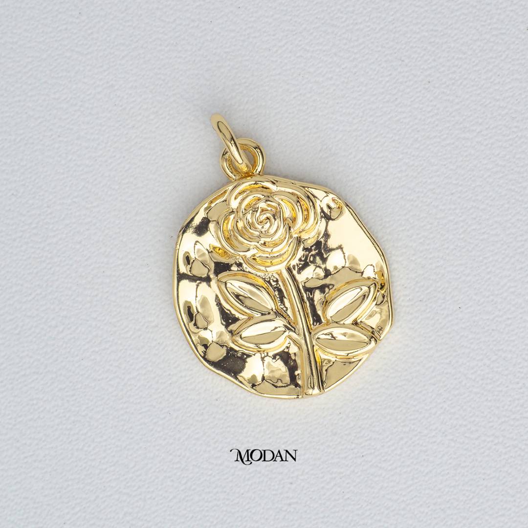 Princess Inspired Rose Flower Medallion DIY Charm Liontin Bunga Mawar Hypoallergenic Gold Filled