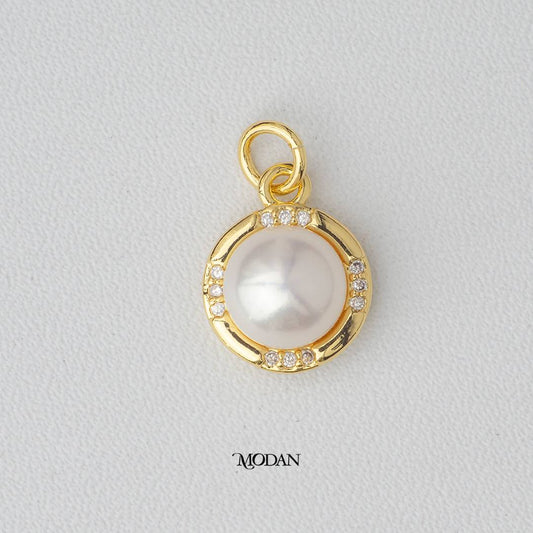 Classic Round Shell Pearl Elegant DIY Charm Liontin Mutiara Hypoallergenic Gold Filled