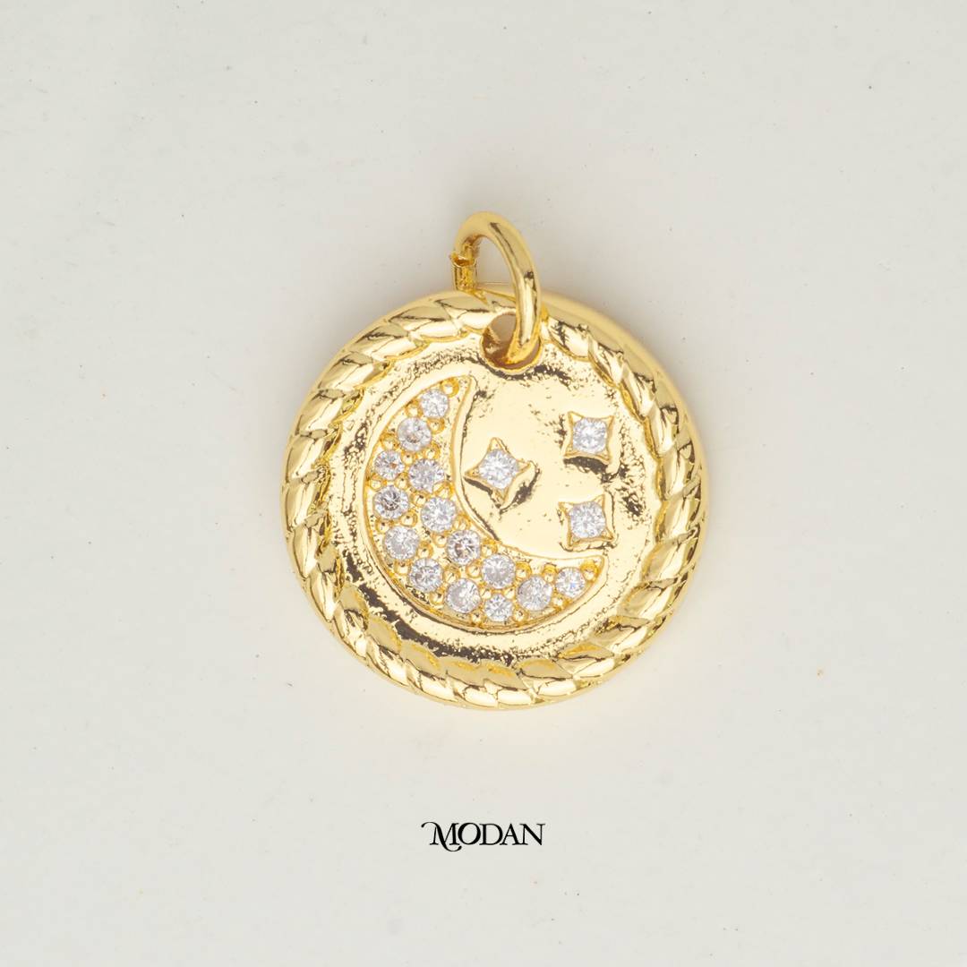 Moon and Star Coin DIY Charm Liontin Bulan Bintang Bentuk Koin Hypoallergenic Gold Plated