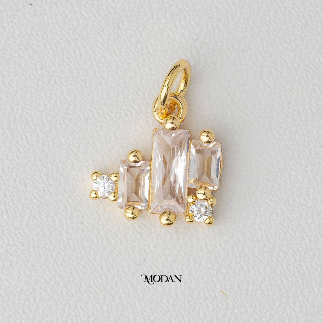 Sparkling Baguette Cubic Zirconia DIY Charm Liontin Berlian Baguette Hypoallergenic Gold Filled