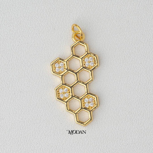 Open Back Golden Honeycomb Honey Bee DIY Charm Liontin Sarang Lebah Berlian Hypoallergenic Gold Filled