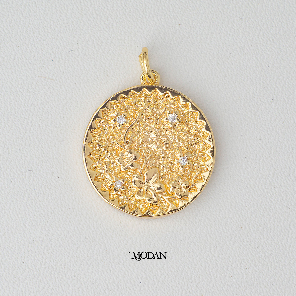 Golden Wild Flower Medallion Coin DIY Charm Liontin Bunga Bulat Artistik Hypoallergenic Gold Filled