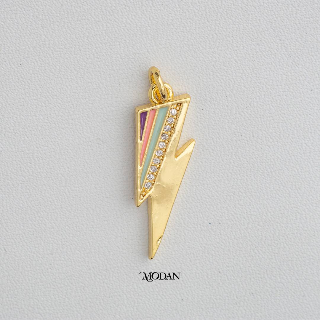 Colorful Lightning Thunder Bolt Enamel DIY Charm Liontin Petir Enamel Hypoallergenic Gold Plated